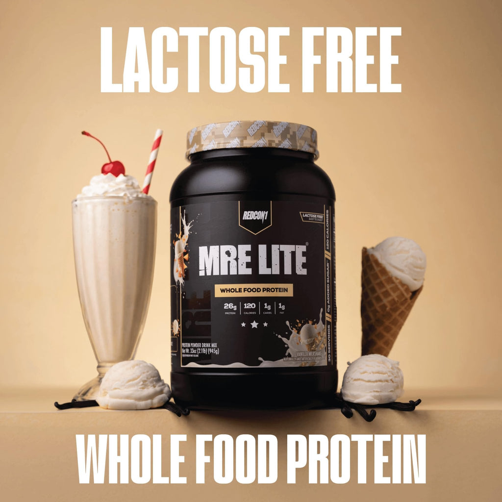 REDCON1 MRE LITE Whole Food Protein Powder, Vanilla Milkshake - Lactose Free & Sugar Free Meal Replacement with Animal Protein Blends - Easy to Digest Formula - Only 1g Carb per Serving (30 Servings) - FENGGESTORE20