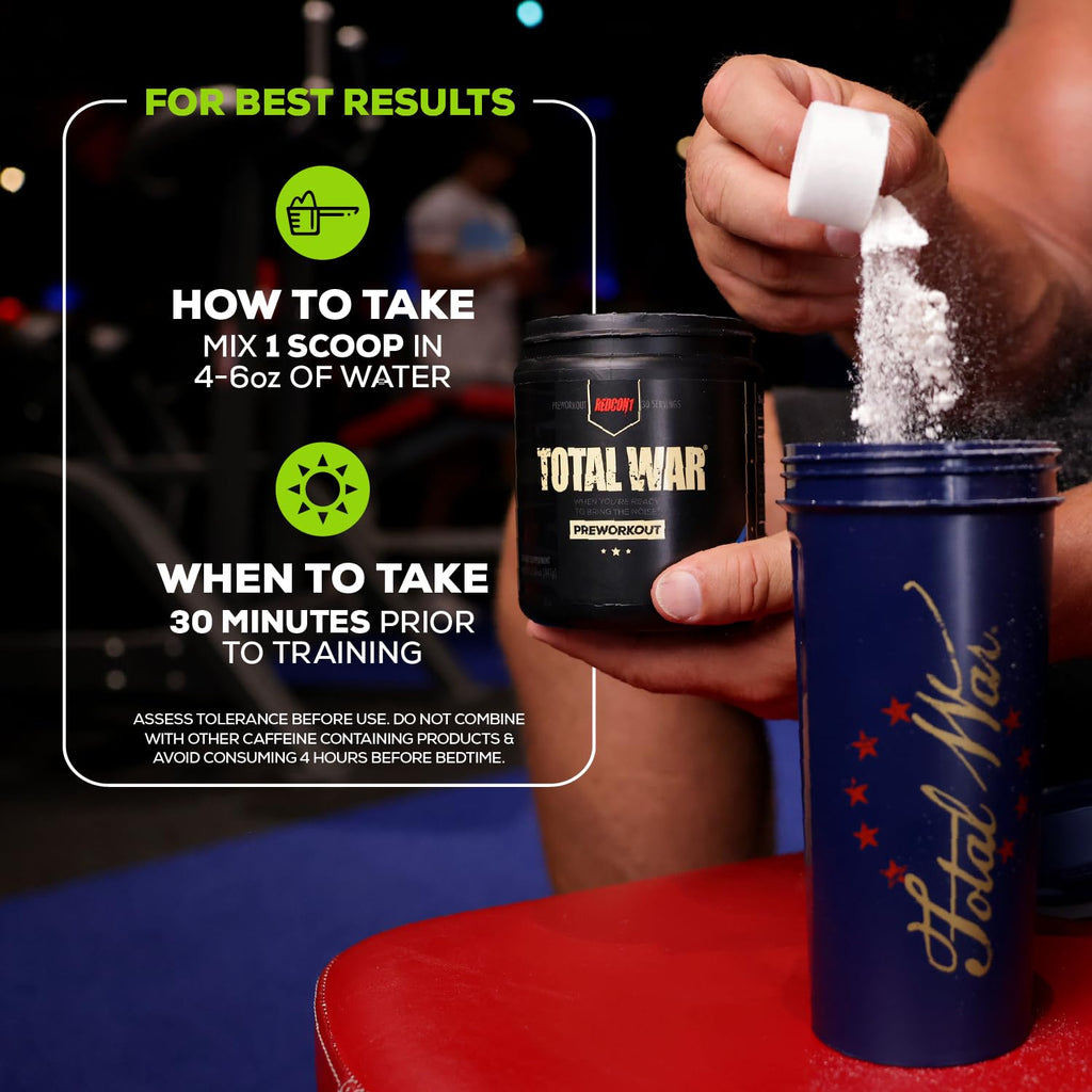 REDCON1 Total War Pre Workout, Watermelon - L Citrulline, Malic Acid, Green Tea Leaf Extract for Pump Boosting Pre Workout for Women & Men - 3.2g Beta Alanine - FENGGESTORE20