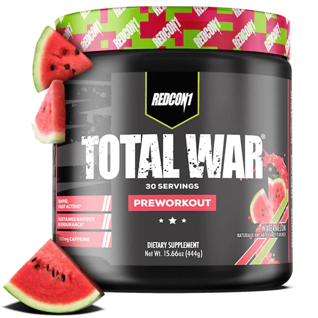 REDCON1 Total War Pre Workout, Watermelon - L Citrulline, Malic Acid, Green Tea Leaf Extract for Pump Boosting Pre Workout for Women & Men - 3.2g Beta Alanine - FENGGESTORE20