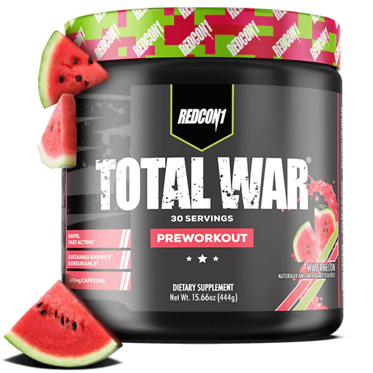 REDCON1 Total War Pre Workout, Watermelon - L Citrulline, Malic Acid, Green Tea Leaf Extract for Pump Boosting Pre Workout for Women & Men - 3.2g Beta Alanine - FENGGESTORE20