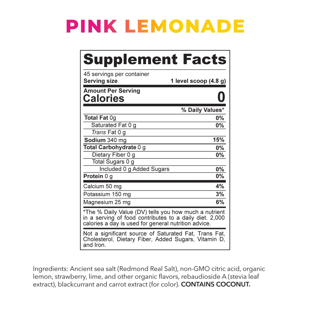 REDMOND Re-Lyte Kids Hydration Electrolyte Mix Powder, Pink Lemonade 7.62 oz - FENGGESTORE20