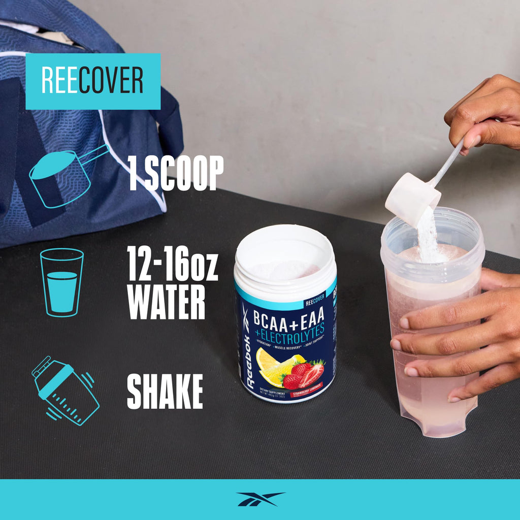 Reebok REEcover Amino Acids + Electrolytes | 8g EAAs, 5g BCAAs, Hydration Matrix | Muscle Recovery, Strength | Post-Workout Support - FENGGESTORE20