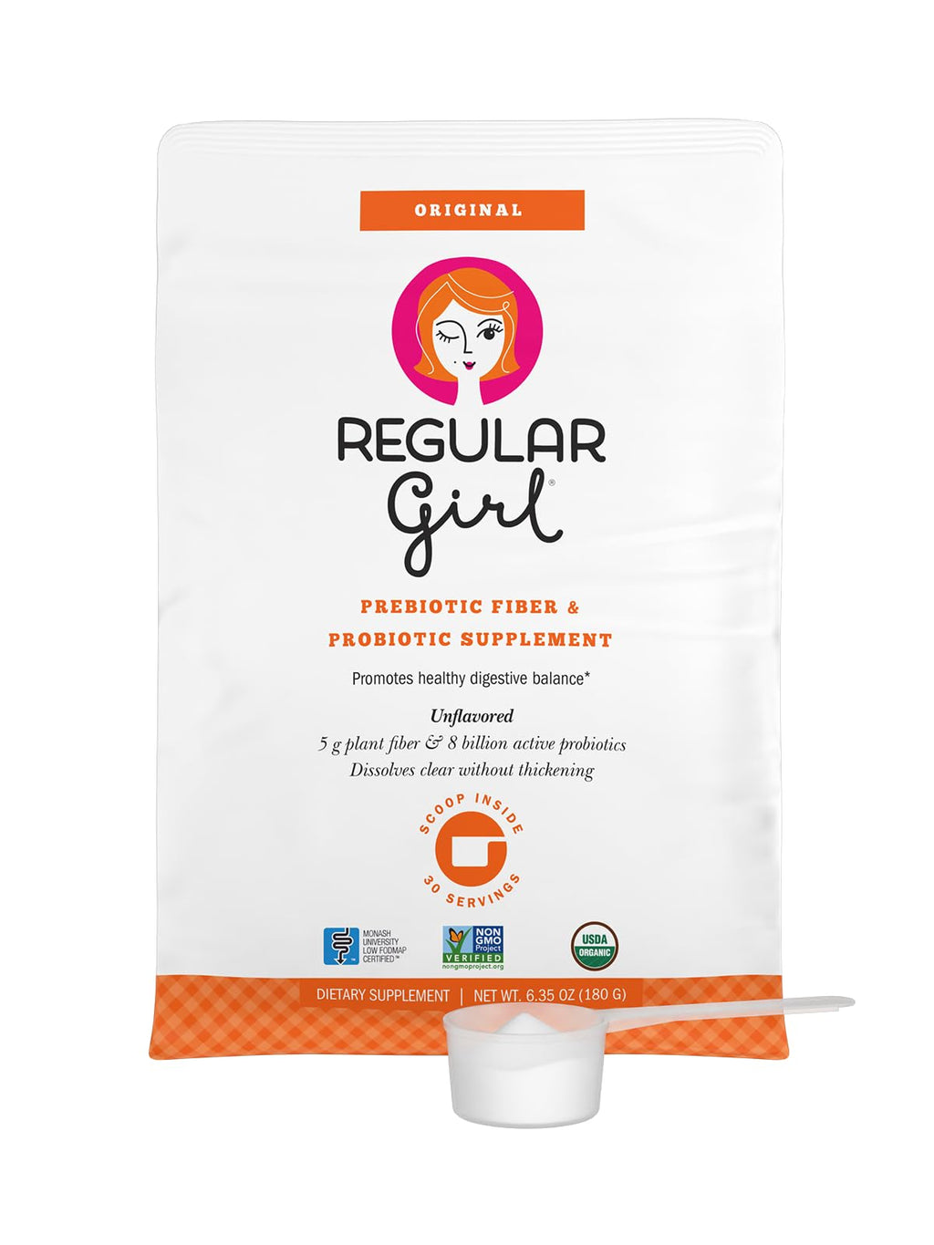 Regular Girl Organic Powder, Prebiotic Fiber Supplement and Probiotics for Women, Low FODMAP, 30 Servings, Unflavored - FENGGESTORE20