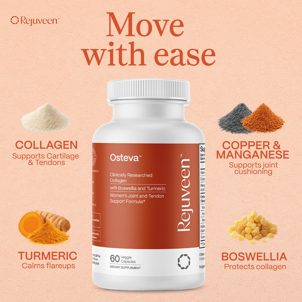 Rejuveen Osteva Joint Support Supplement for Women | High Potency Collagen, Turmeric, Boswellia | for Flexible Cartilage & Tendons, - FENGGESTORE20