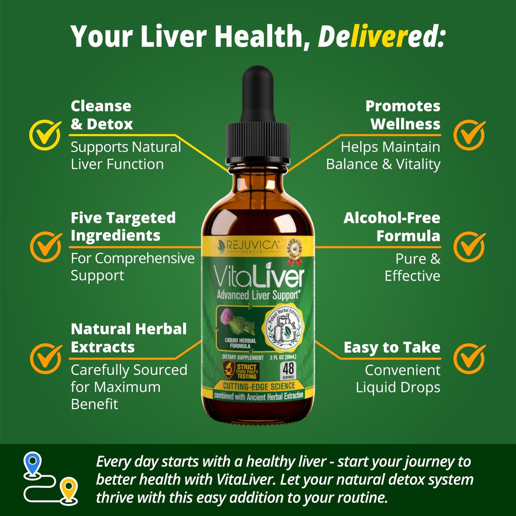 Rejuvica Health VitaLiver | Liver Cleanse & Detox Drops | Milk Thistle, Artichoke, Chanca Piedra & Dandelion Extract | Fatty Liver Support Repair - FENGGESTORE20