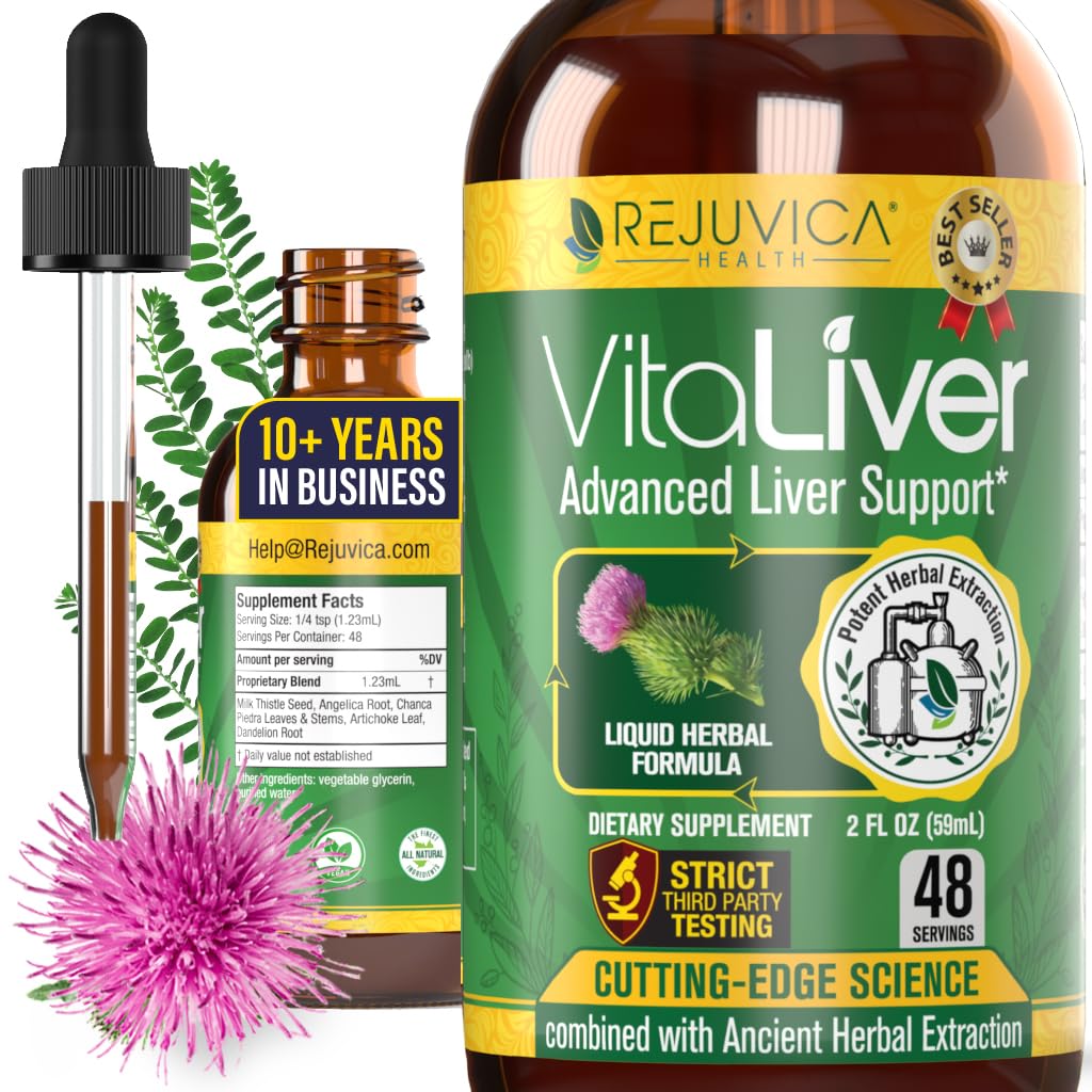 Rejuvica Health VitaLiver | Liver Cleanse & Detox Drops | Milk Thistle, Artichoke, Chanca Piedra & Dandelion Extract | Fatty Liver Support Repair - FENGGESTORE20