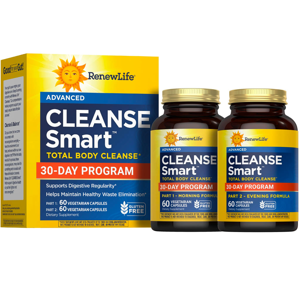 Renew Life Cleanse Smart Advanced Total Body Program, 2-Part Detox Cleanse Promotes Digestive Regularity and Supports Waste Elimination, Herbal Blend - FENGGESTORE20