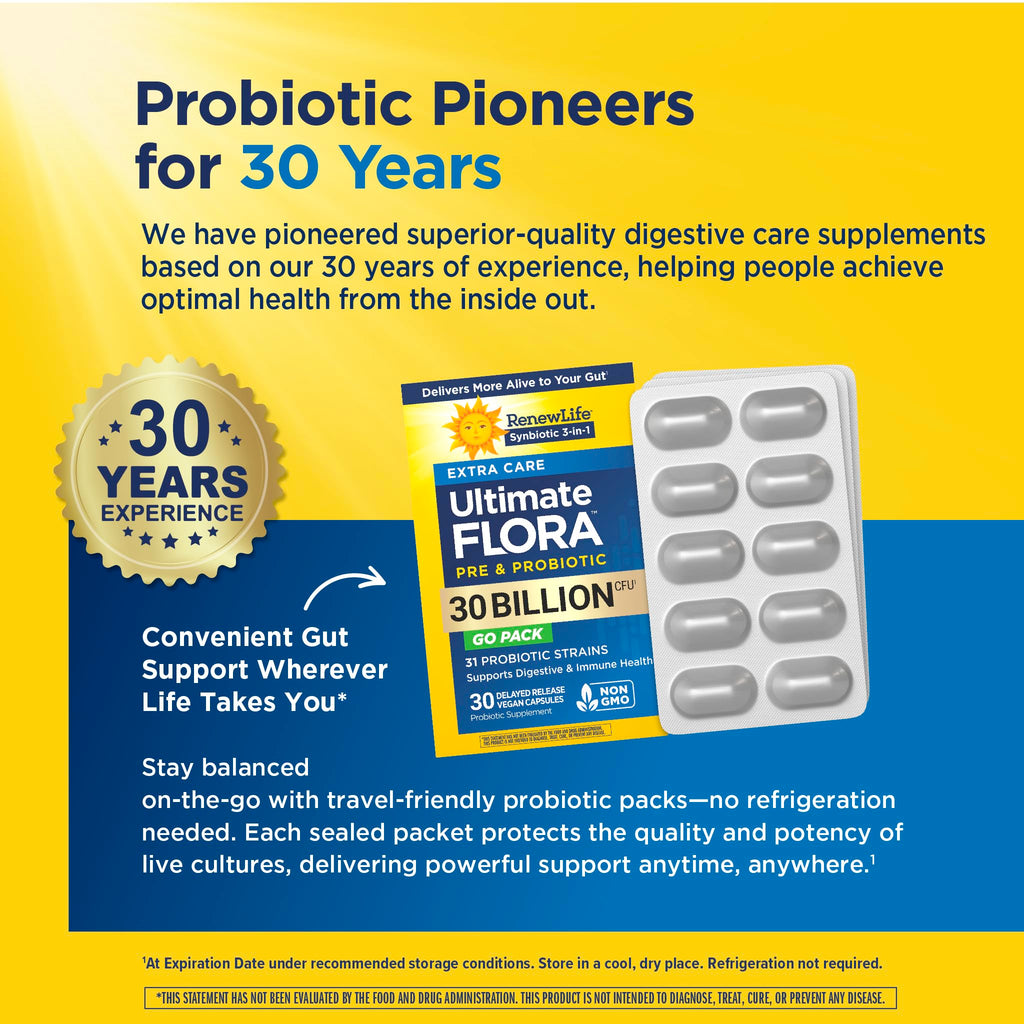 Renew Life Extra Care Go-Pack Probiotic Capsules, Daily Supplement Supports Immune, Digestive and Respiratory Health, L. Rhamnosus GG, - FENGGESTORE20