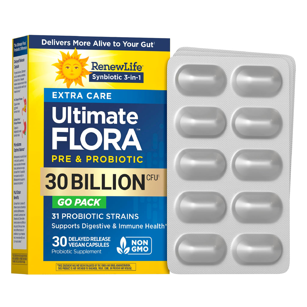 Renew Life Extra Care Go-Pack Probiotic Capsules, Daily Supplement Supports Immune, Digestive and Respiratory Health, L. Rhamnosus GG, - FENGGESTORE20