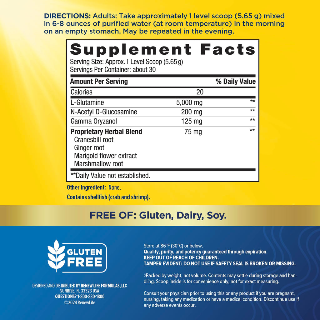 Renew Life IntestiNew Intestinal Lining Support Formula, Powder Supplement Supports Digestive Health, L-Glutamine - FENGGESTORE20