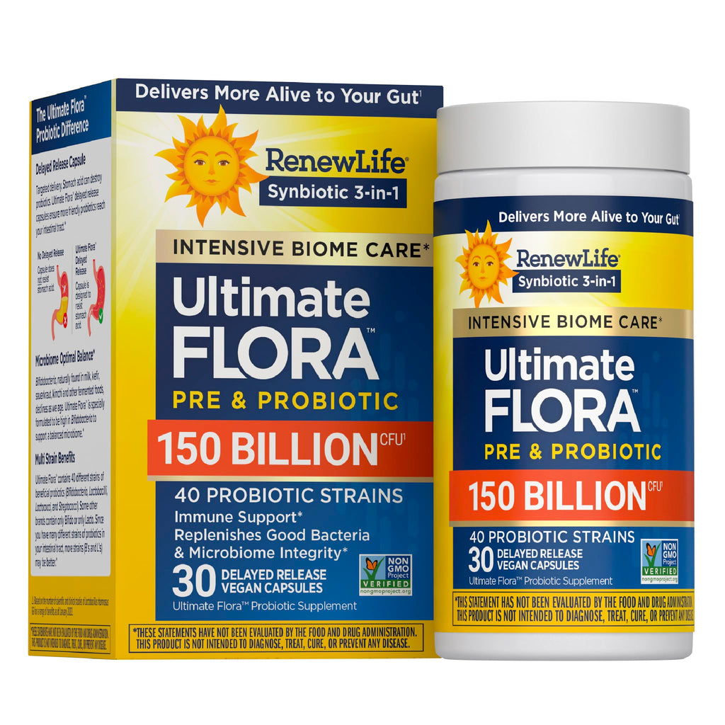 Renew Life Ultimate Flora Adult Ultimate Care Probiotic, 150 Billion, 30 Caps (Package May Vary) - FENGGESTORE20
