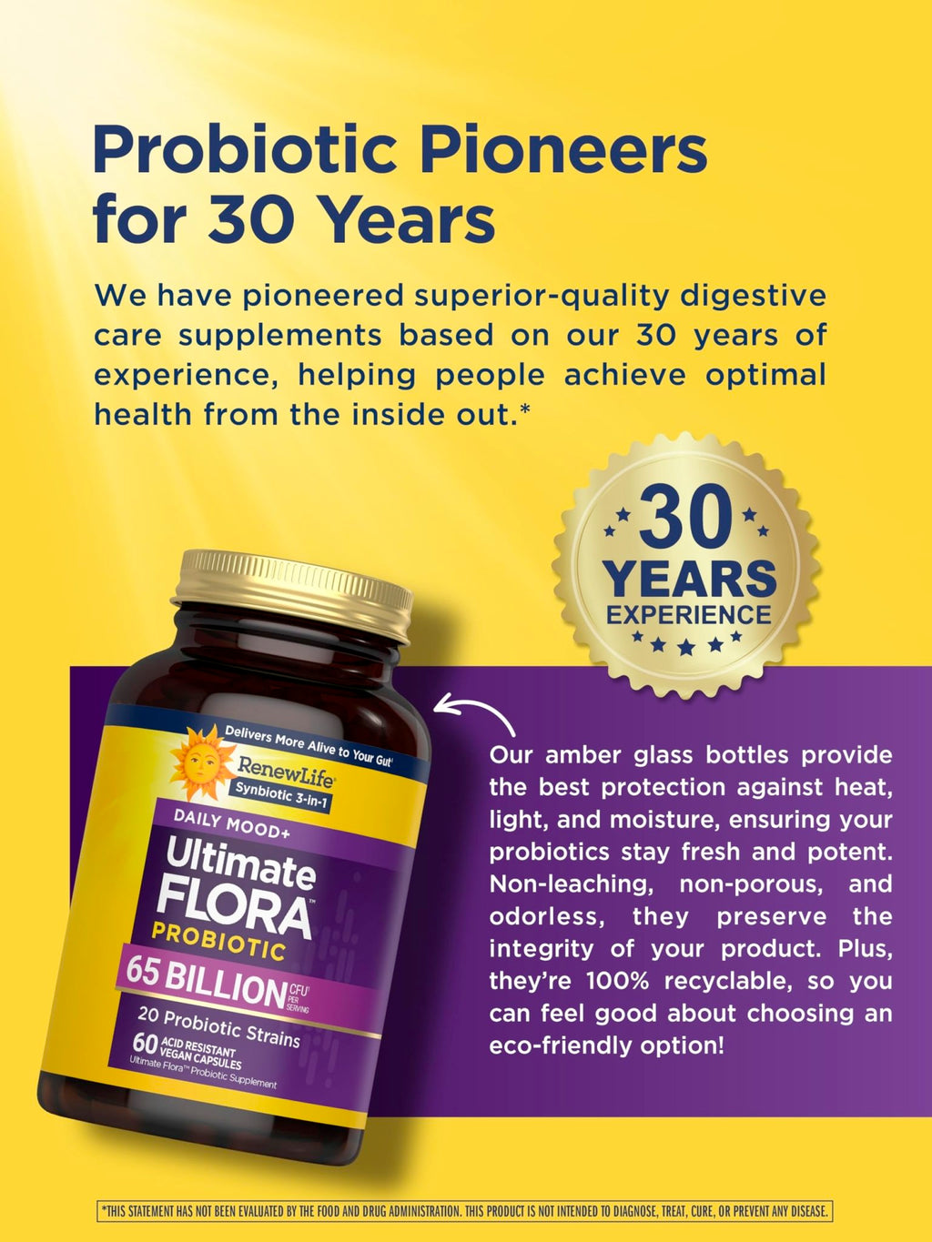 Renew Life Ultimate Flora Probiotics Daily Mood Support 65 Billion CFU Delayed Release Vegan Capsules with Ashwagandha | Digestive Health - FENGGESTORE20