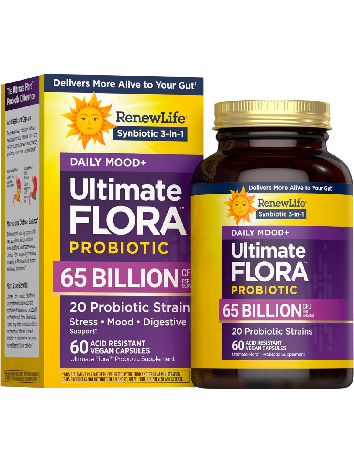 Renew Life Ultimate Flora Probiotics Daily Mood Support 65 Billion CFU Delayed Release Vegan Capsules with Ashwagandha | Digestive Health - FENGGESTORE20