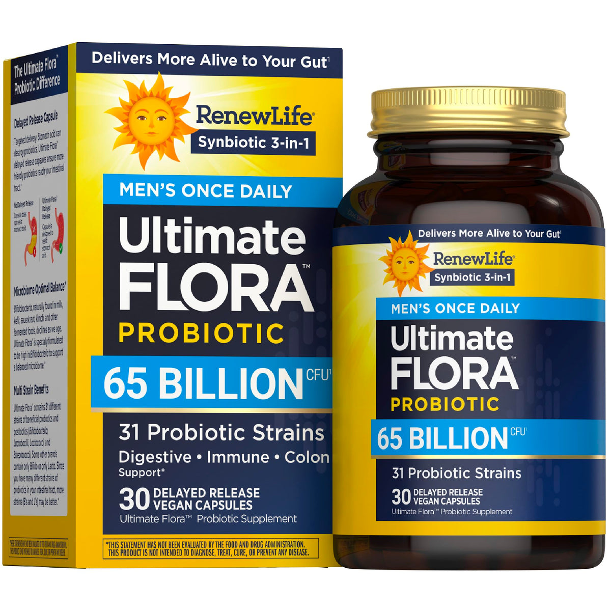 Renew Life Ultimate Flora Probiotics for Men 65 Billion CFU Delayed Release Vegan Capsules | Digestive Health | Immune Health | Dairy Free | 30 Count - FENGGESTORE20