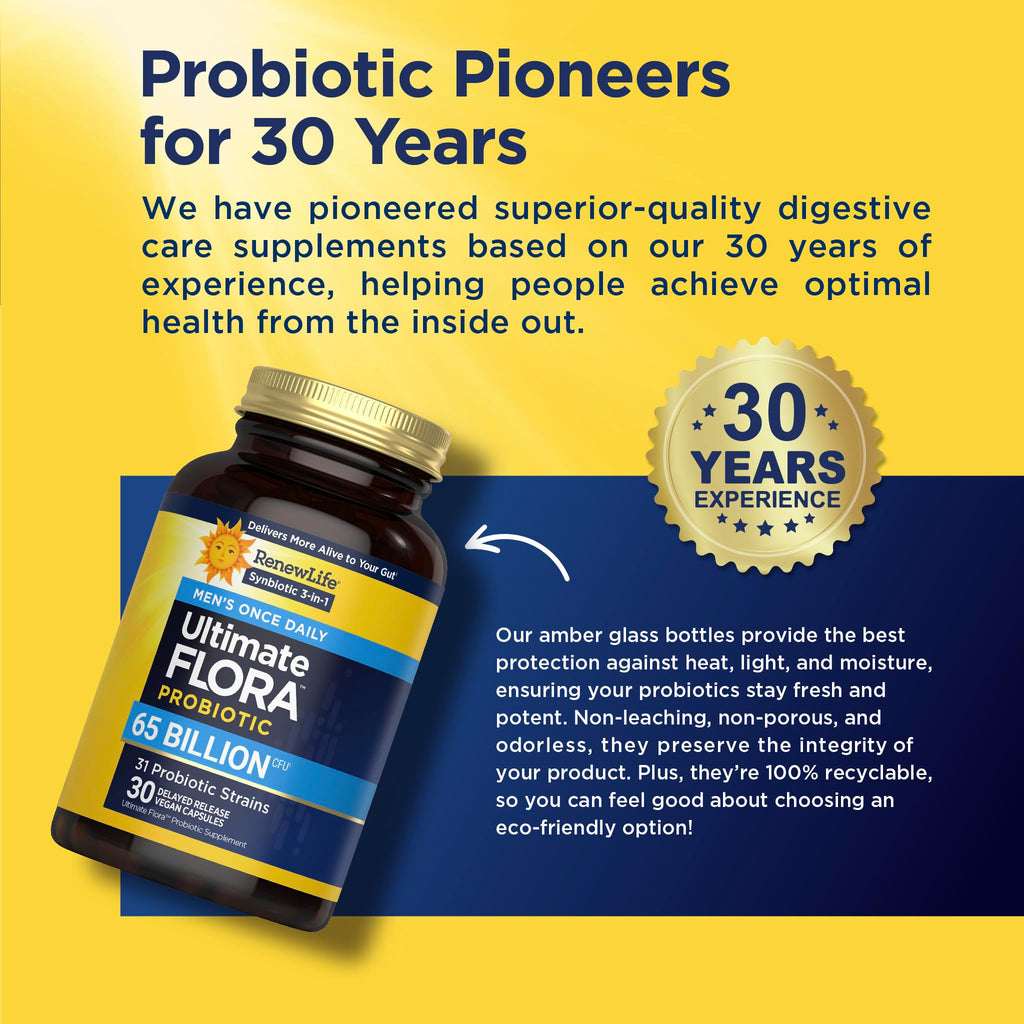 Renew Life Ultimate Flora Probiotics for Men 65 Billion CFU Delayed Release Vegan Capsules | Digestive Health | Immune Health | Dairy Free | 30 Count - FENGGESTORE20
