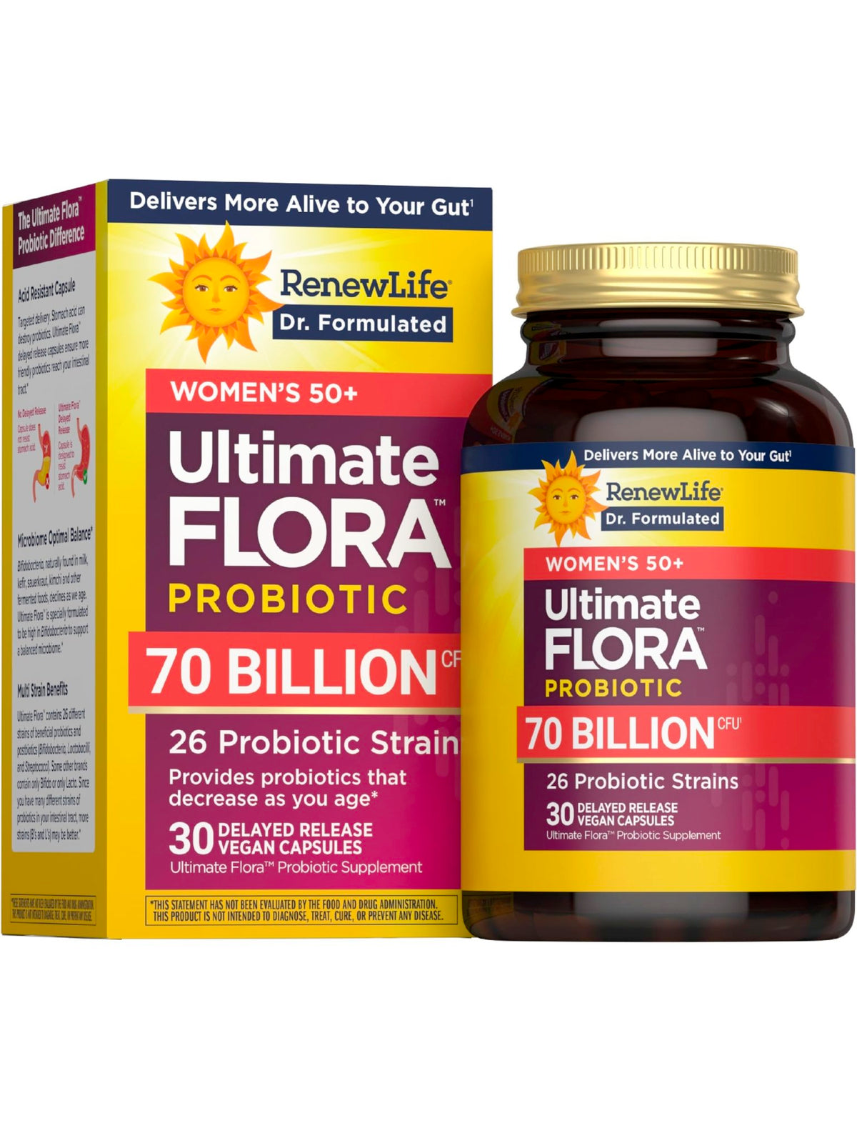 Renew Life Ultimate Flora Probiotics for Women 50+ 70 Billion CFU Delayed Release Vegan Capsules | Vaginal | Digestive Health | Immune Health | Dairy Free | 30 Count - FENGGESTORE20