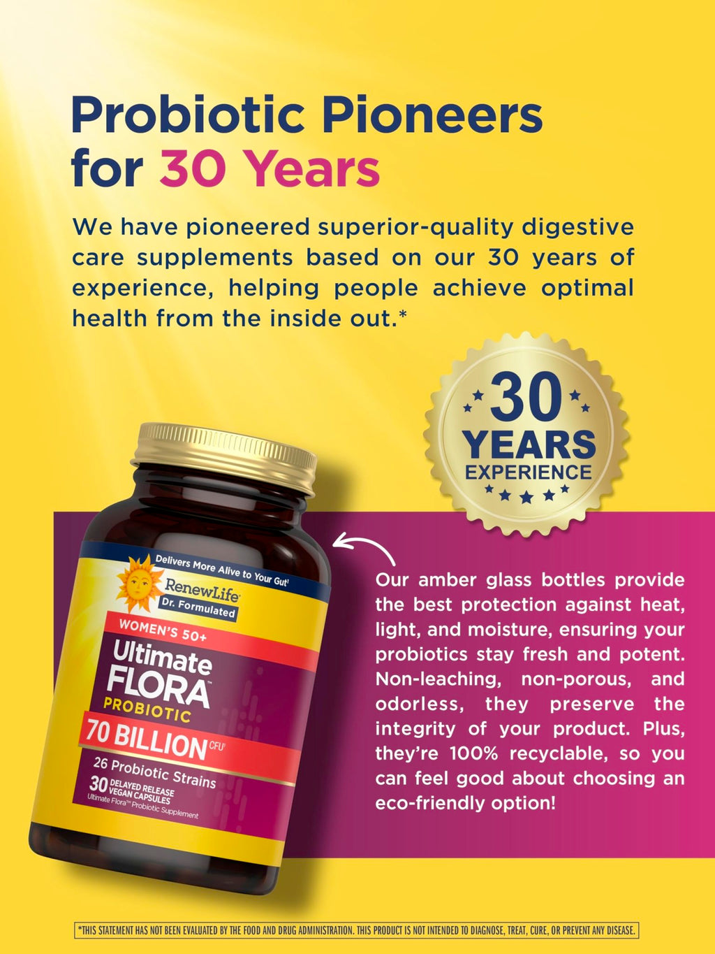 Renew Life Ultimate Flora Probiotics for Women 50+ 70 Billion CFU Delayed Release Vegan Capsules | Vaginal | Digestive Health | Immune Health | Dairy Free | 30 Count - FENGGESTORE20