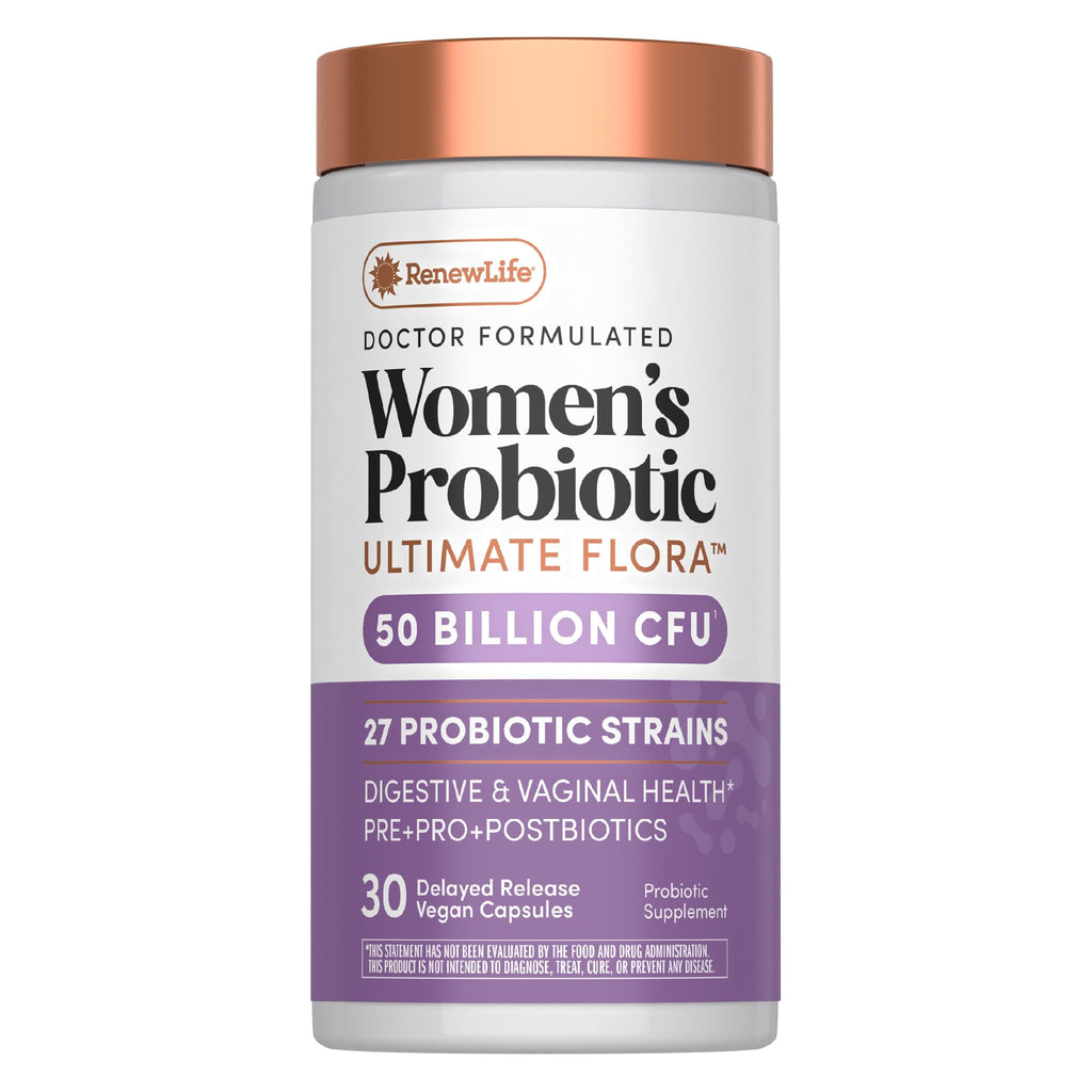 Renew Life Ultimate Flora Probiotics for Women | 50 Billion CFU | 30 Delayed Release Vegan Capsules | Digestive & Vaginal Health | Dairy, Soy and Gluten Free Supplement - FENGGESTORE20
