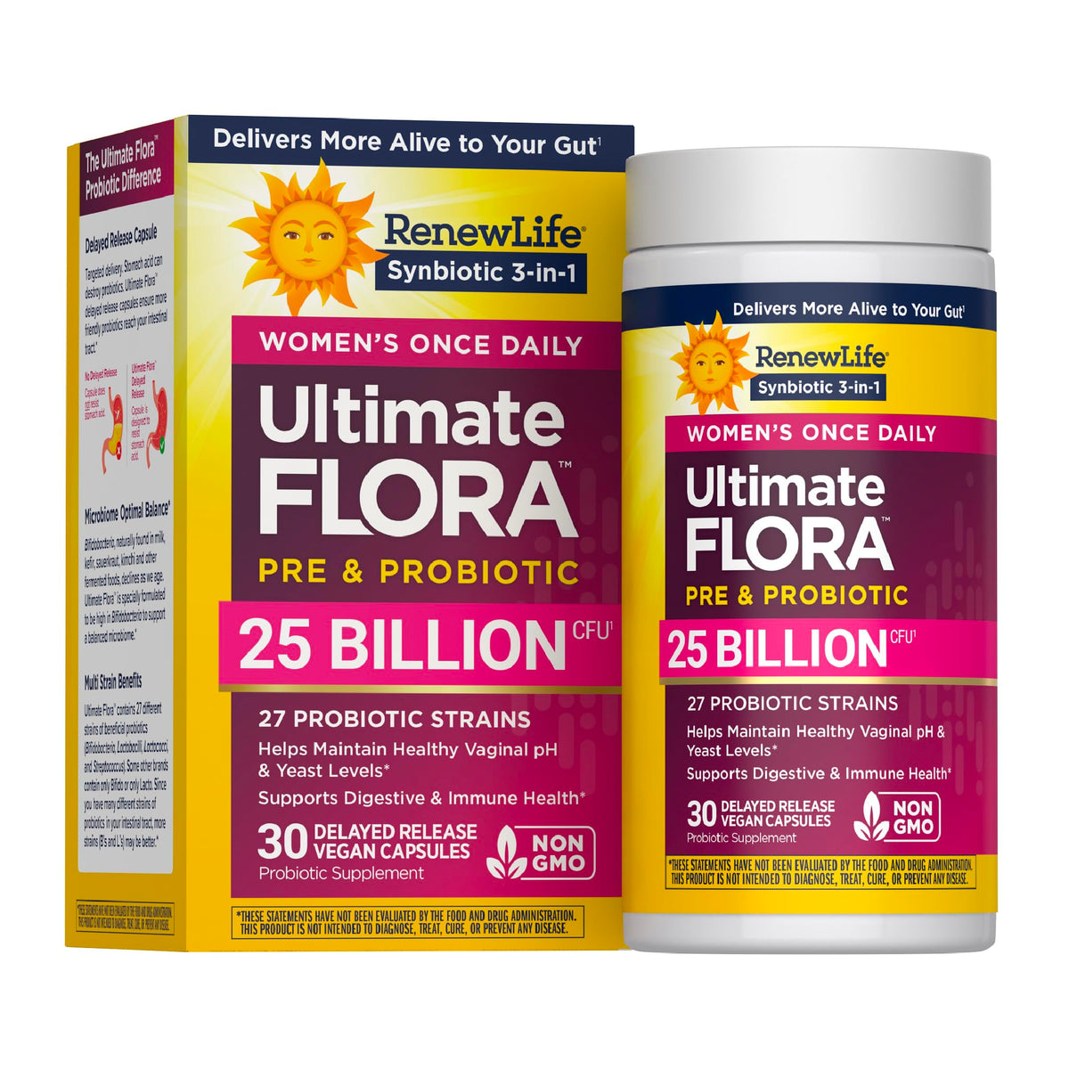 Renew Life Ultimate Flora Probiotics for Women with Prebiotics | 25 Billion CFU | 30 Delayed Release Capsules | 3 in 1 Synbiotic | Supports Digestive and Immune Health | Dairy, Soy and Gluten-Free - FENGGESTORE20