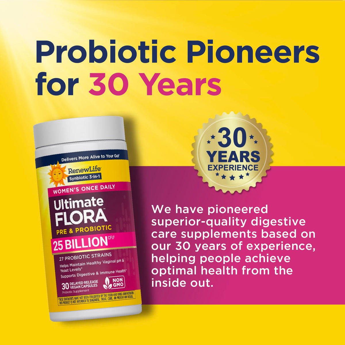 Renew Life Ultimate Flora Probiotics for Women with Prebiotics | 25 Billion CFU | 30 Delayed Release Capsules | 3 in 1 Synbiotic | Supports Digestive and Immune Health | Dairy, Soy and Gluten-Free - FENGGESTORE20