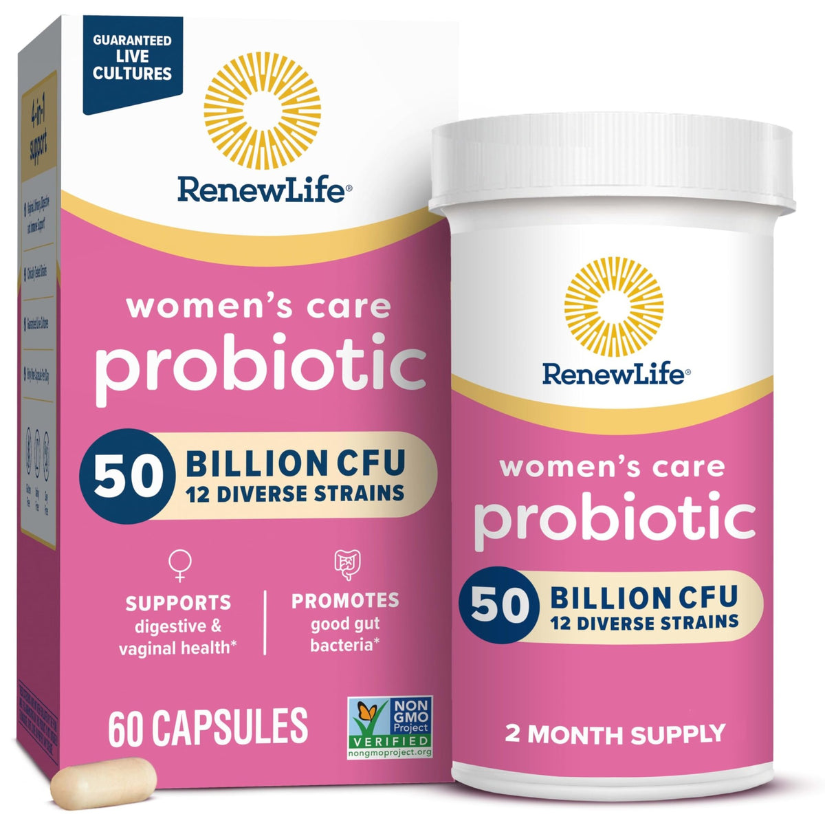 Renew Life Women's Probiotic Capsules, 50 Billion CFU Guaranteed, Supports pH Balance, Vaginal, Urinary, Digestive and Immune Health(2), L. Rhamnosus GG, Dairy, Soy and Gluten-Free, 60 Count - FENGGESTORE20