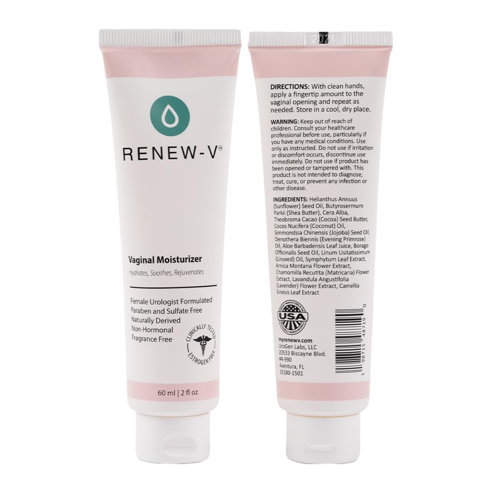 Renew-V Natural Vaginal Moisturizer For Dryness & Itching - Vulva Balm for Irritation Relief, Anti Itch & Women Menopause Support - Hormone Free, Unscented, Paraben-Free - Made in USA, 2 oz - FENGGESTORE20