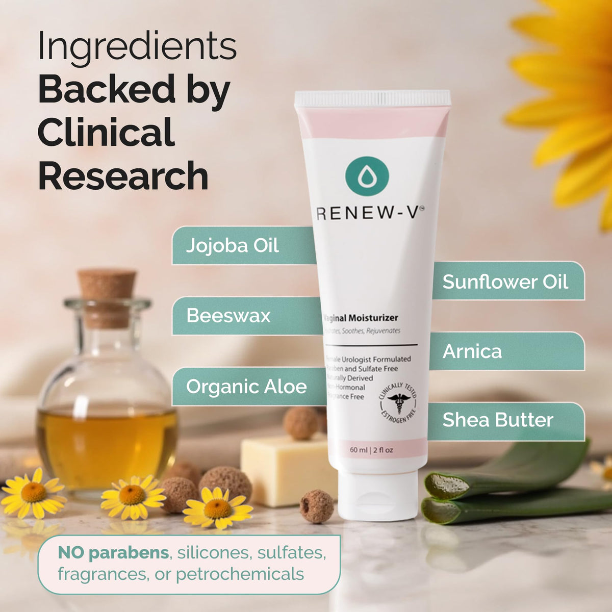 Renew-V Natural Vaginal Moisturizer For Dryness & Itching - Vulva Balm for Irritation Relief, Anti Itch & Women Menopause Support - Hormone Free, Unscented, Paraben-Free - Made in USA, 2 oz - FENGGESTORE20
