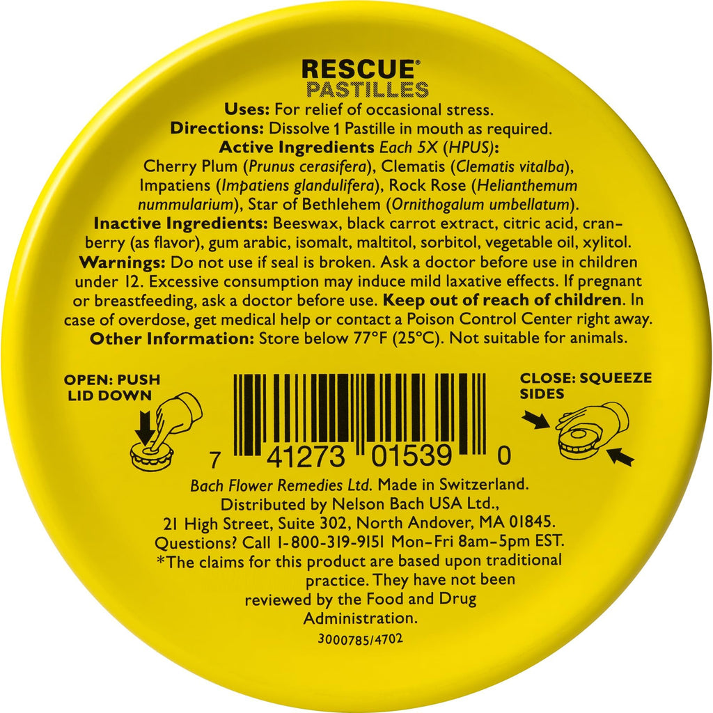 Rescue Bach PASTILLES, Cranberry Flavor, Stress Relief Lozenges, Homeopathic, Flower Eessences, 35 Count - FENGGESTORE20