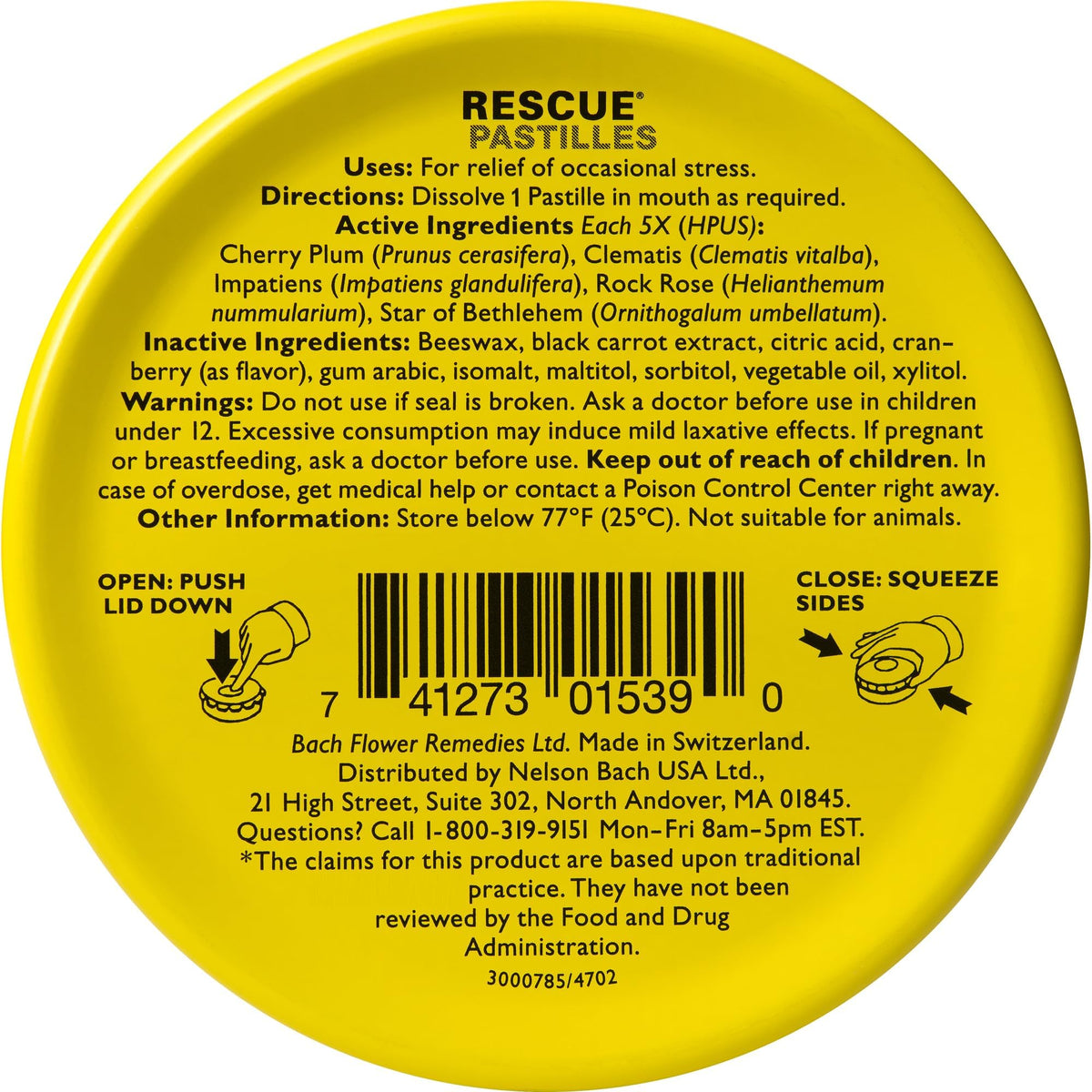 Rescue Bach PASTILLES, Cranberry Flavor, Stress Relief Lozenges, Homeopathic, Flower Eessences, 35 Count - FENGGESTORE20