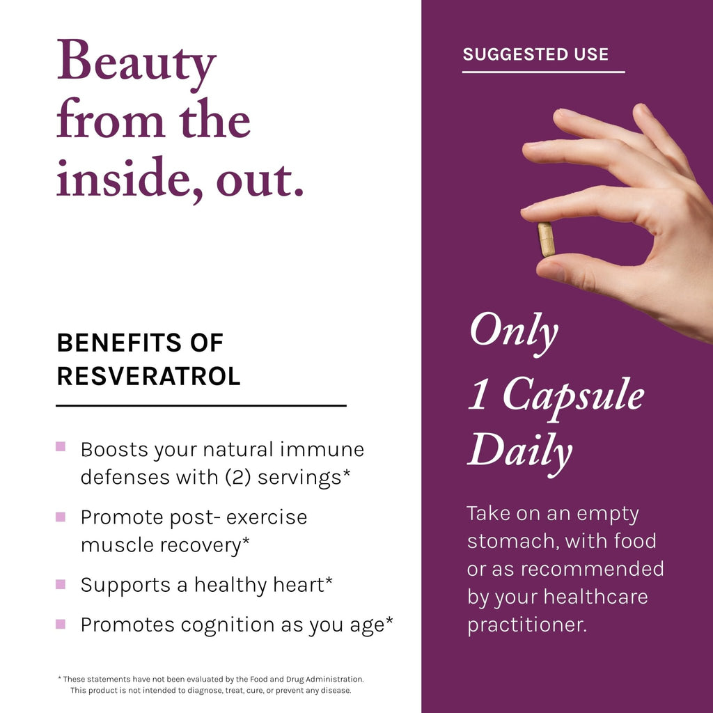 Reserveage Beauty, Resveratrol 500 mg with Pterostilbene, Antioxidant Supplement for Immune Support & Heart Health, Supports Healthy Aging - FENGGESTORE20