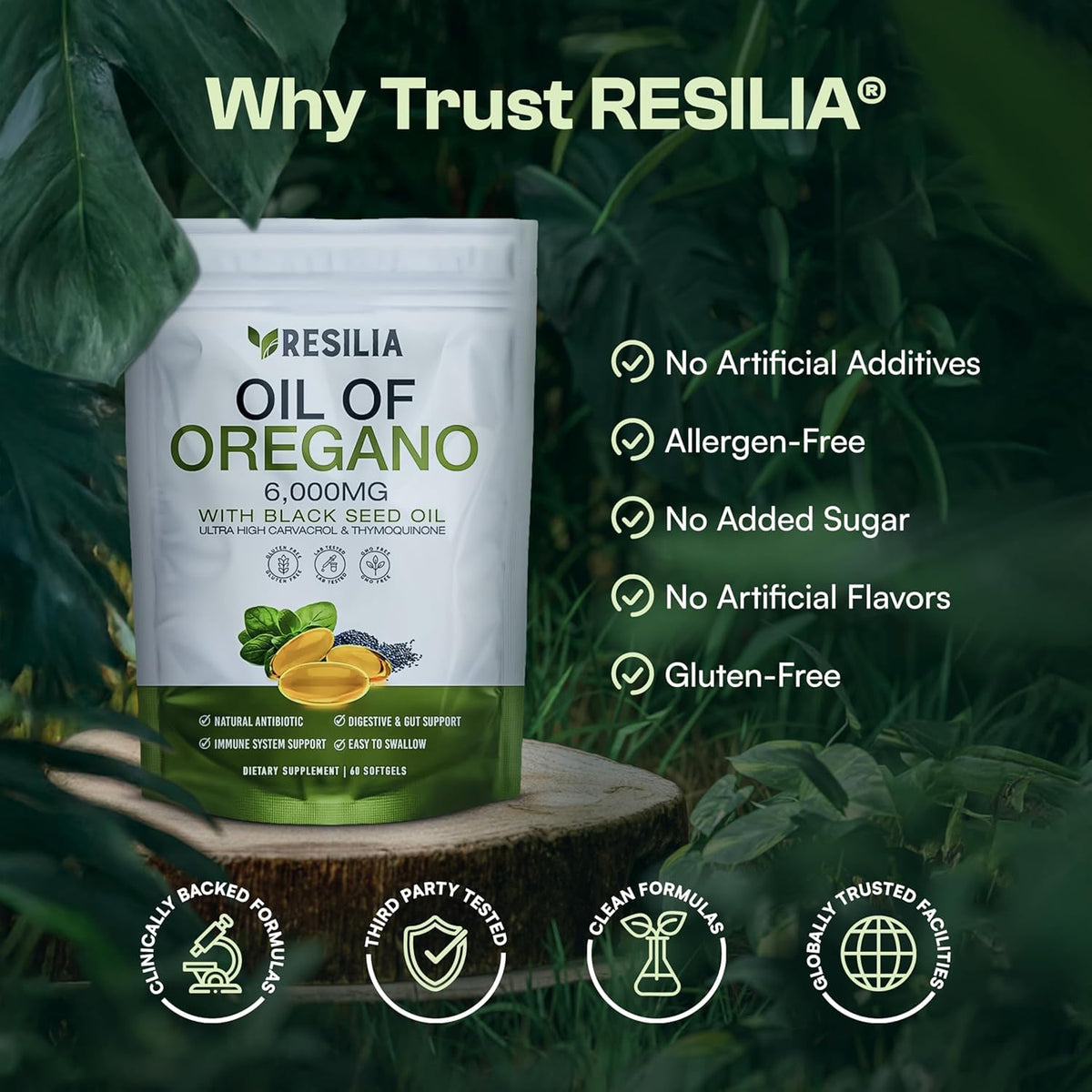 Resilia Softgels with Black Seed Oil 6000mg – Organic Oregano Oil Capsules for Immune & Digestive Support – Non-GMO, Gluten-Free Softgels - FENGGESTORE20