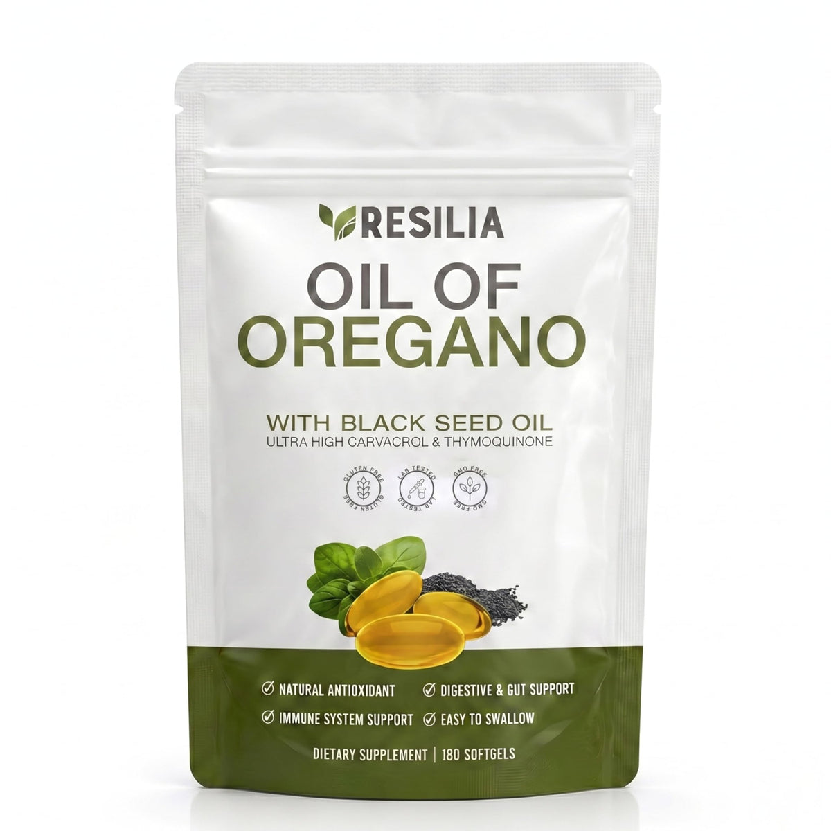Resilia Softgels with Black Seed Oil 6000mg – Premium Grade Oregano Oil Capsules for Immune & Digestive Support – Non-GMO, Gluten-Free Softgels - FENGGESTORE20