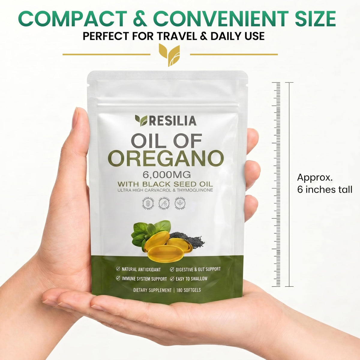 Resilia Softgels with Black Seed Oil 6000mg – Premium Grade Oregano Oil Capsules for Immune & Digestive Support – Non-GMO, Gluten-Free Softgels - FENGGESTORE20