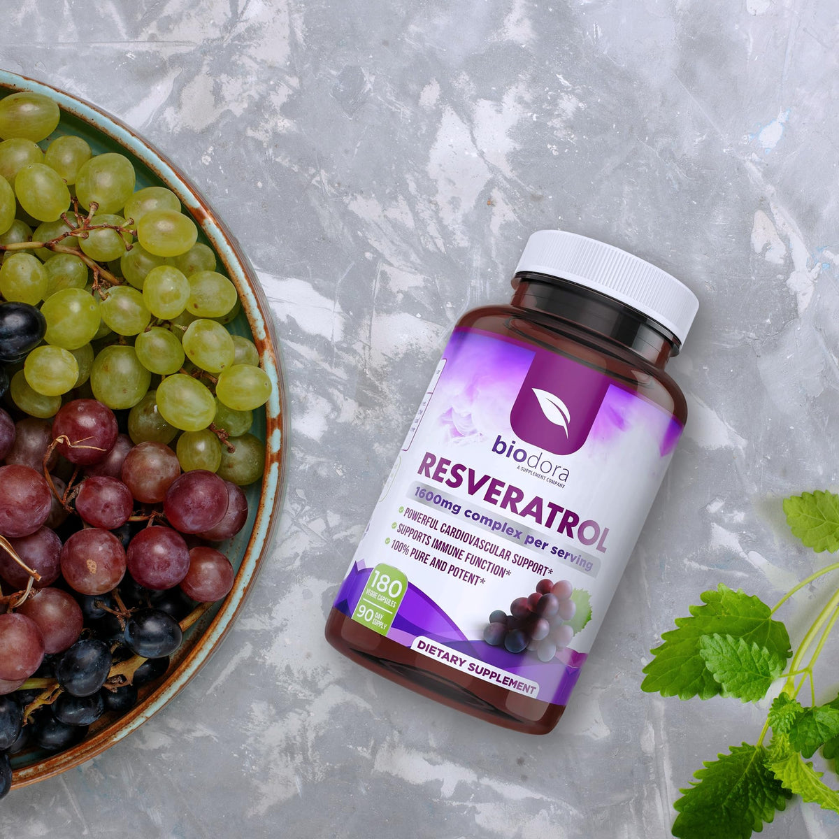Resveratrol 1600mg - 180 Capsules | Trans-Resveratrol Antioxidant Supplement with Natural Green Tea, Grape Seed Polyphenols & Quercetin, Supports Digestive - FENGGESTORE20