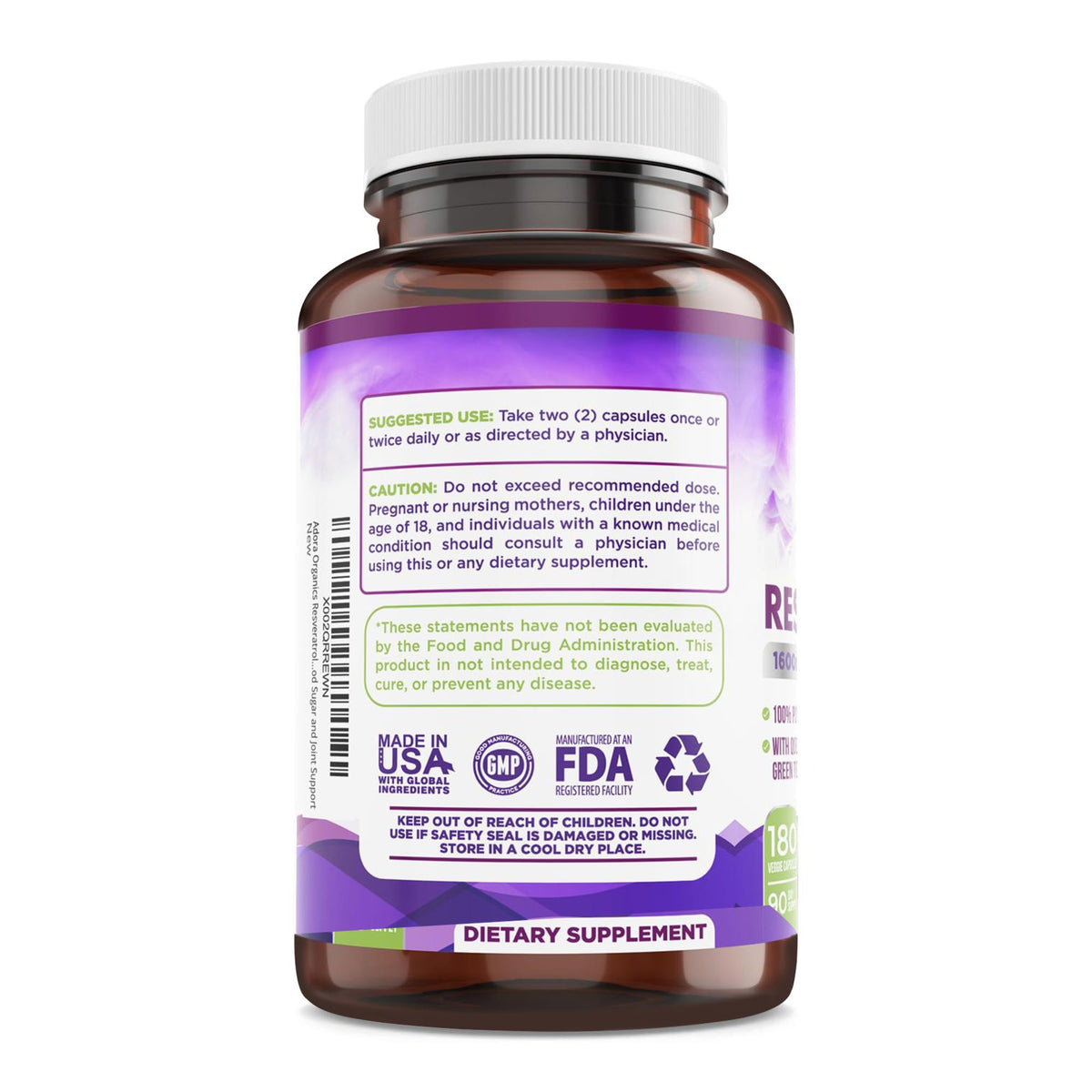 Resveratrol 1600mg - 180 Capsules | Trans-Resveratrol Antioxidant Supplement with Natural Green Tea, Grape Seed Polyphenols & Quercetin, Supports Digestive - FENGGESTORE20