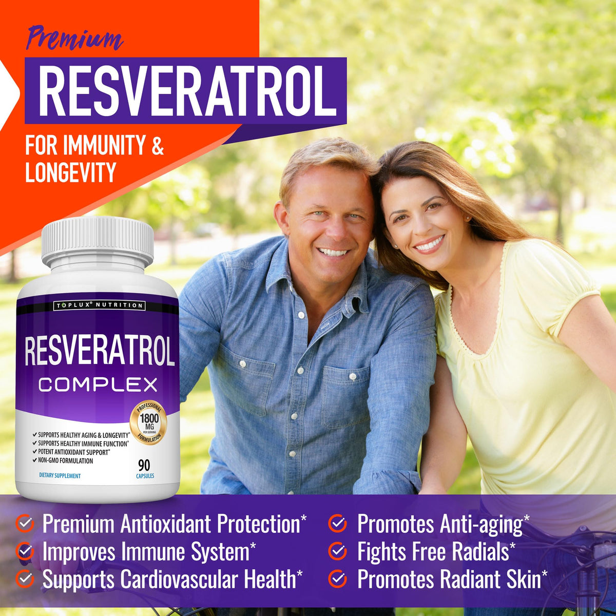 Resveratrol Supplement 1800 mg Antioxidant Complex - Highly Potent Natural Trans-Resveratrol Pills for Healthy Aging, Overall Health Support, Immune System - FENGGESTORE20