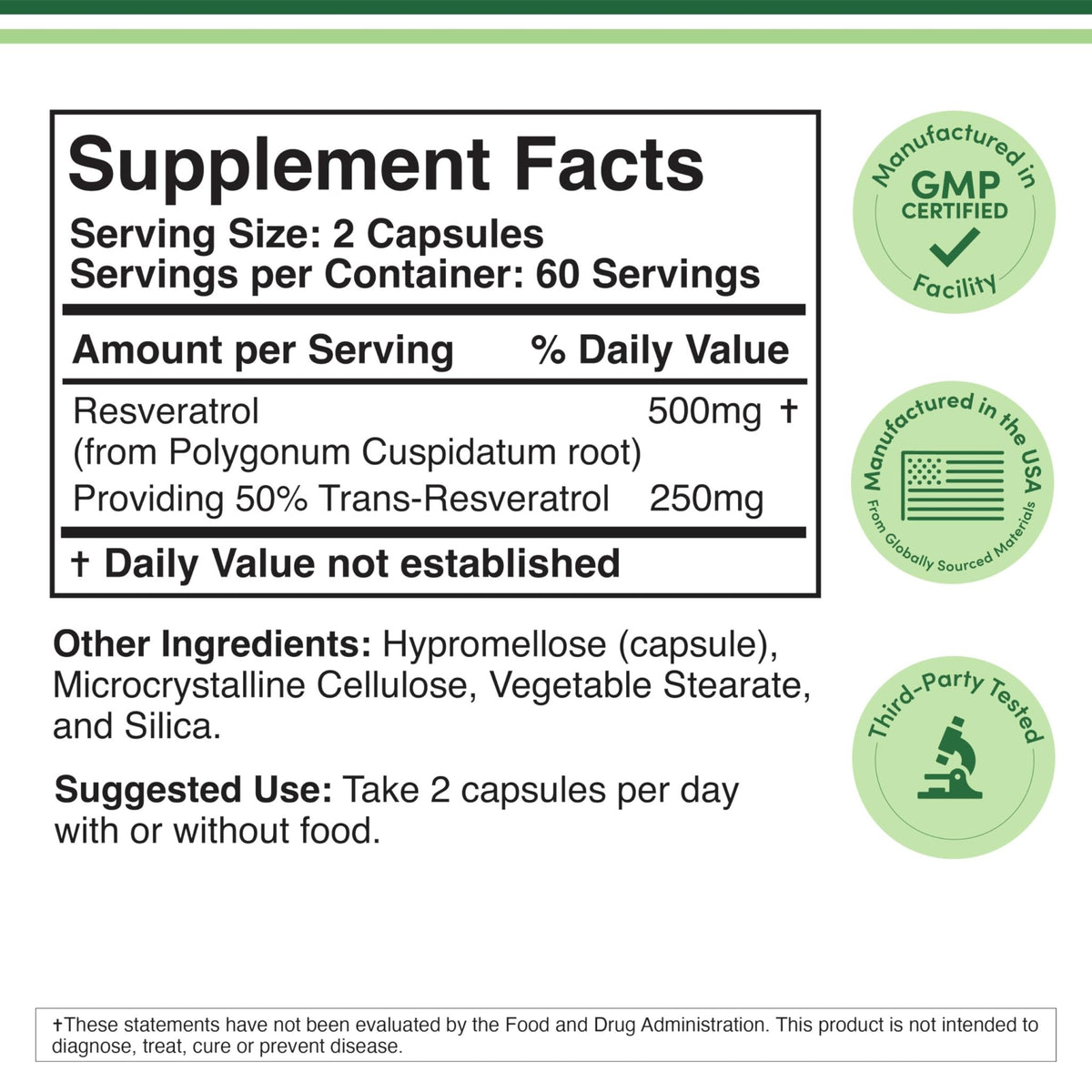 Resveratrol Supplement 500mg Per Serving, 120 Capsules (Resveratrol Polygonum Root Extract Providing 50% Trans Resveratrol) - FENGGESTORE20