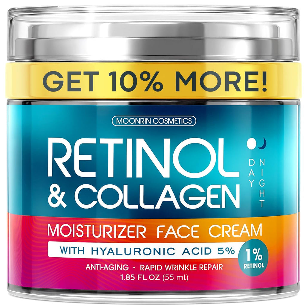 Retinol Cream for Face with Hyaluronic Acid, Day-Night Anti-Aging Moisturizer for Women, Men, Collagen Cream for Face Reduces Wrinkles, Dryness, 1.85 Oz - FENGGESTORE20