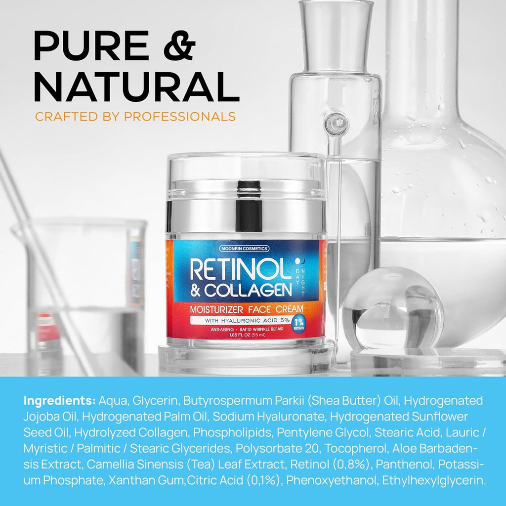 Retinol Cream for Face with Hyaluronic Acid, Day-Night Anti-Aging Moisturizer for Women, Men, Collagen Cream for Face Reduces Wrinkles, Dryness, 1.85 Oz - FENGGESTORE20