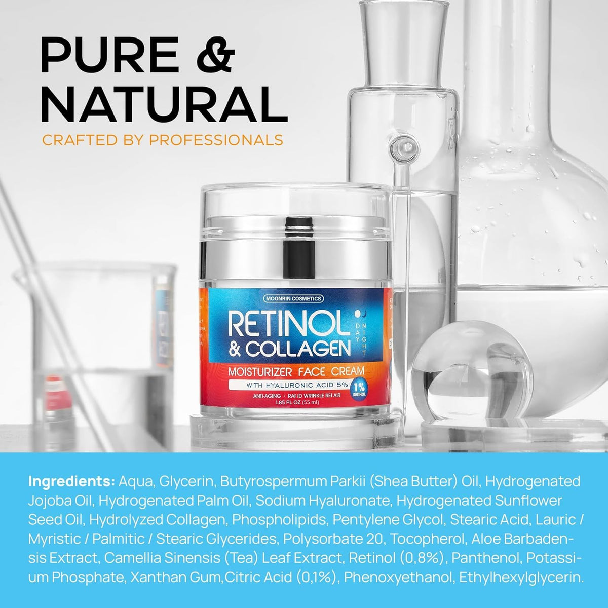 Retinol Cream for Face with Hyaluronic Acid, Day-Night Anti-Aging Moisturizer for Women, Men, Collagen Cream for Face Reduces Wrinkles, Dryness, 1.85 Oz - FENGGESTORE20