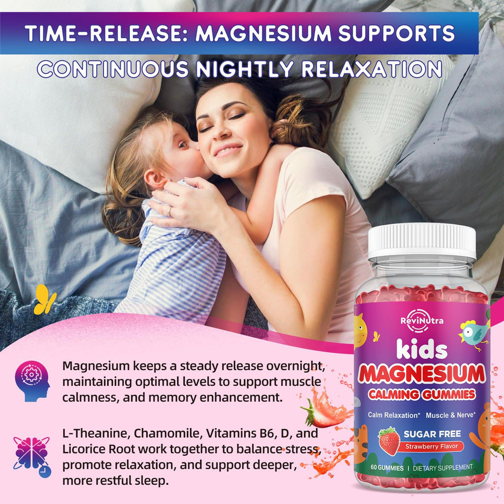 ReviNutra Magnesium Gummies for Kids - Magnesium Glycinate Gummies with L-Theanine, Chamomile, Vitamin B6, D for Kids & Adults Sleep - FENGGESTORE20