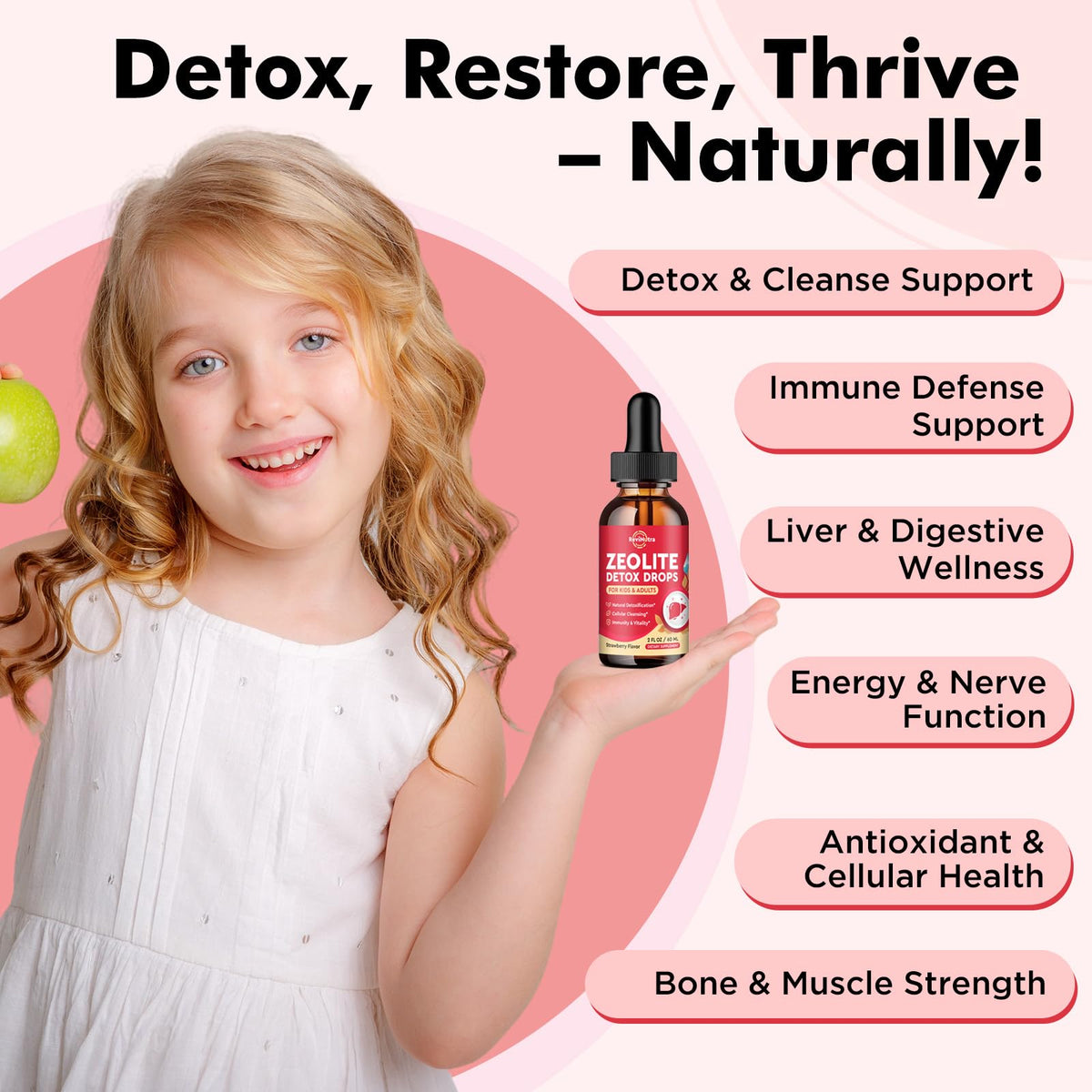 ReviNutra Zeolite Detox for Kids and Adults, Clinoptilolite Zeolite Liquid Drops with Chlorella, - FENGGESTORE20