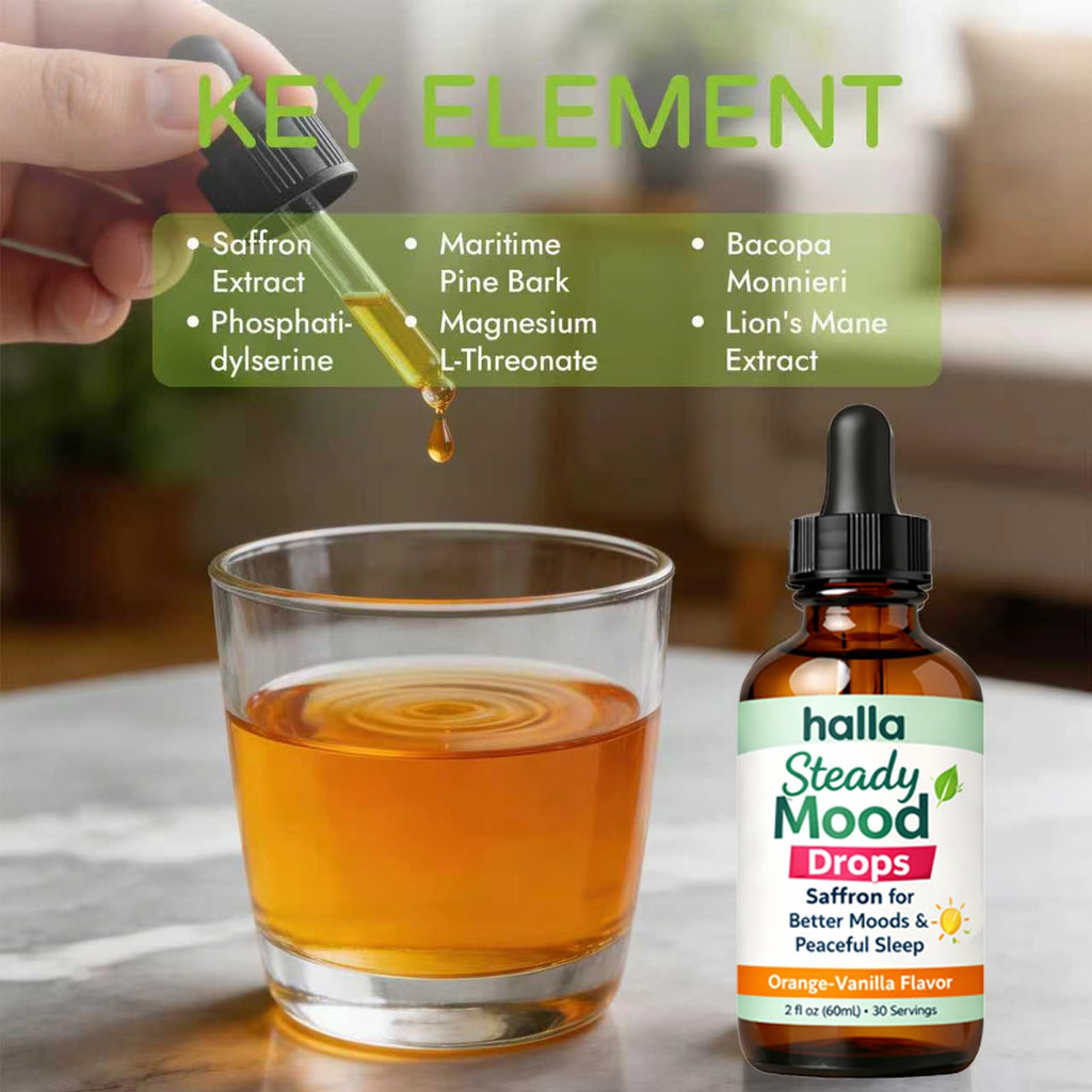 ReviveNerve Halla Steady Mood Drops, Orange-Vanilla Flavor, Liquid Formula with Pine Bark Extract(1pcs) - FENGGESTORE20
