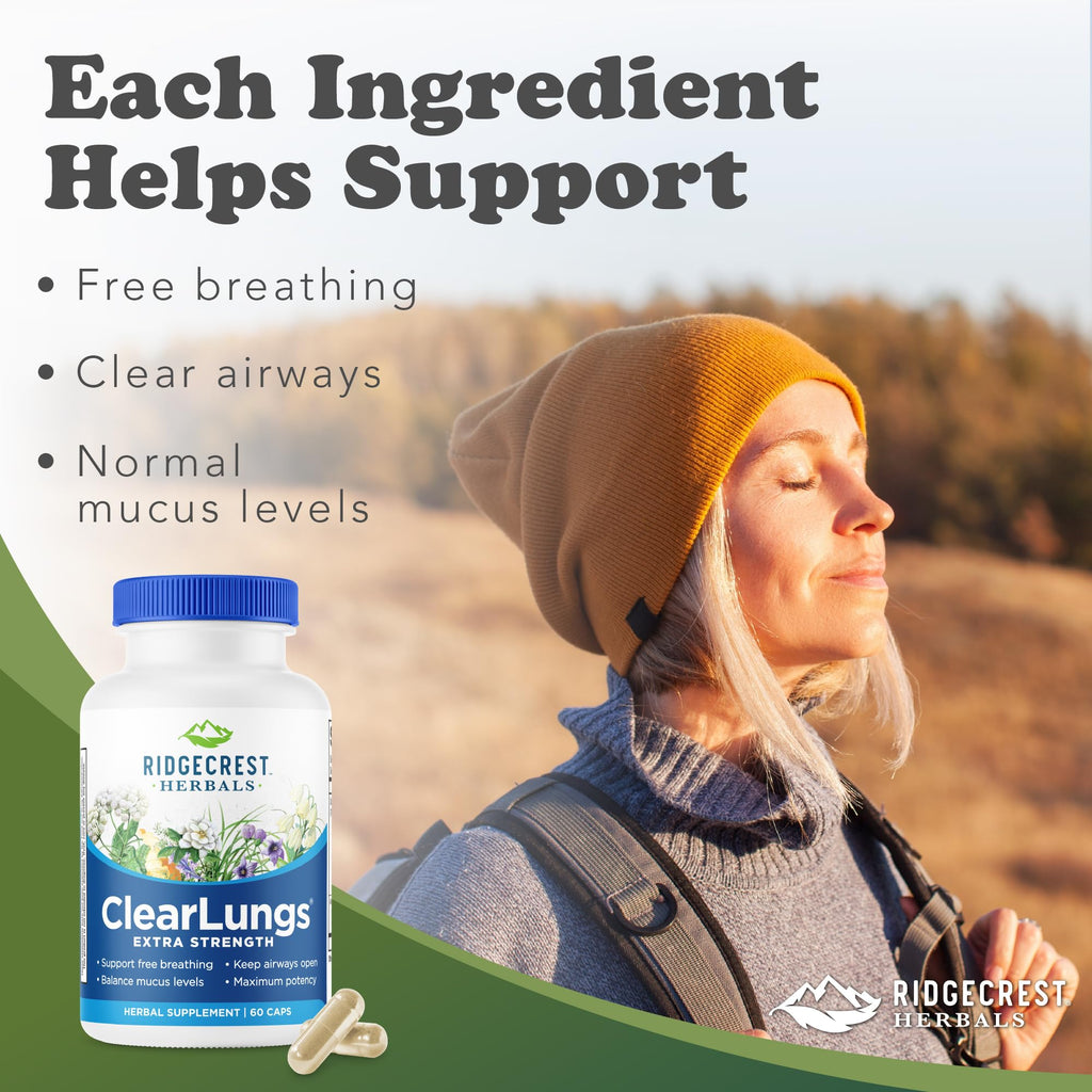RidgeCrest Herbals ClearLungs Extra Strength, Daily Health Supplement, Natural Lung and Nasal Wellness Formula - FENGGESTORE20