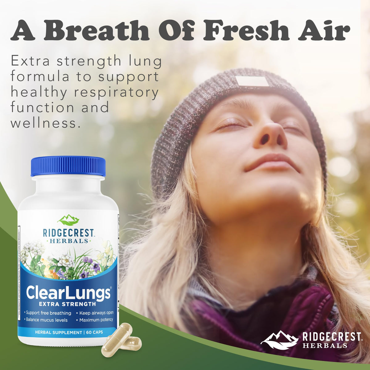 RidgeCrest Herbals ClearLungs Extra Strength, Daily Health Supplement, Natural Lung and Nasal Wellness Formula - FENGGESTORE20