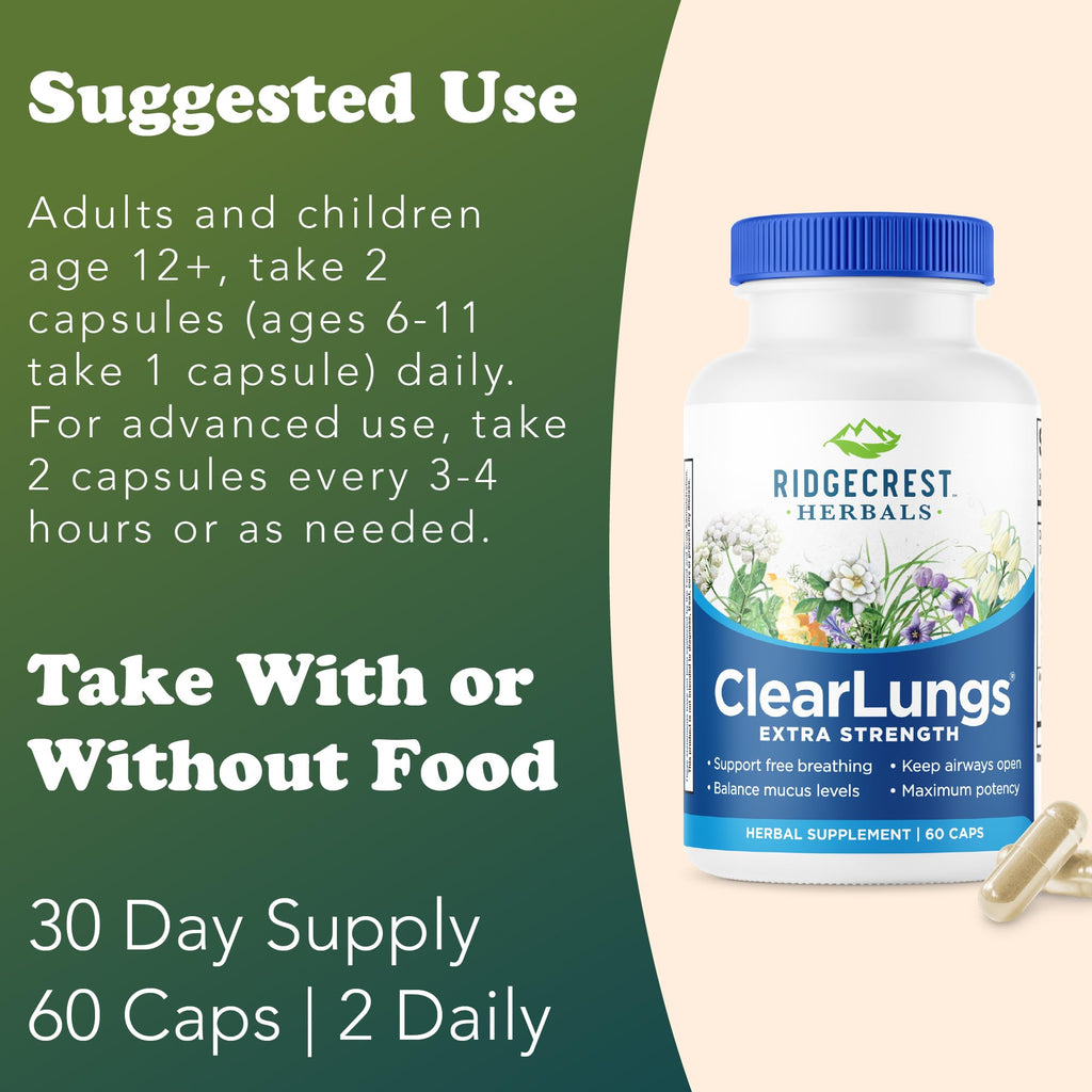 RidgeCrest Herbals ClearLungs Extra Strength, Daily Health Supplement, Natural Lung and Nasal Wellness Formula - FENGGESTORE20