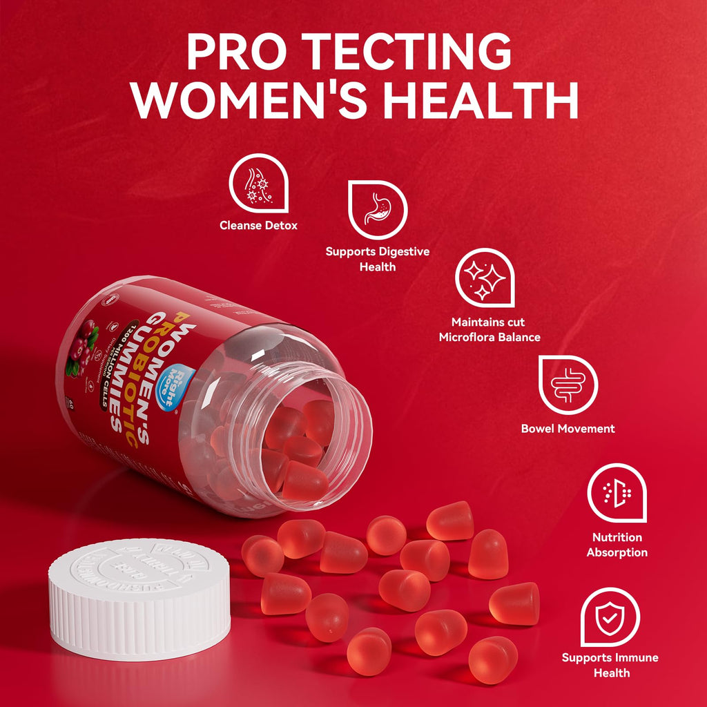 Right More Probiotic for Women Gummies,Feminine Balance Gummies, -1200 Billion Compound, Digestive & Immune Support, Supports Vaginal Health Prebiotics, Natural Cranberry Flavor, Vegan, 60 Gummies - FENGGESTORE20