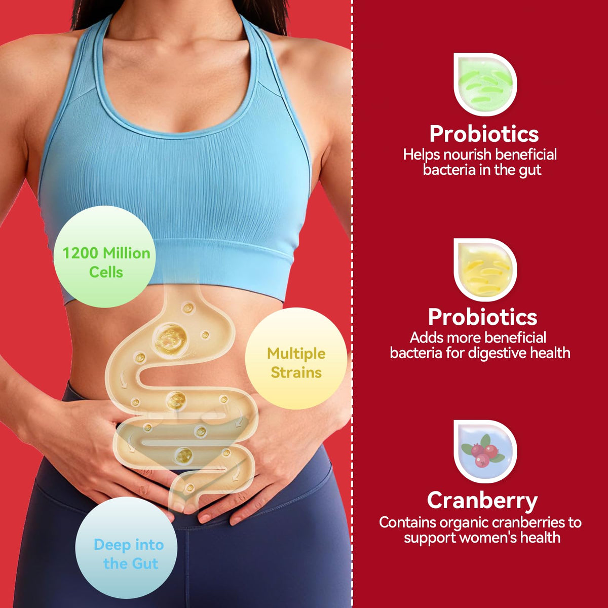 Right More Probiotic for Women Gummies,Feminine Balance Gummies, -1200 Billion Compound, Digestive & Immune Support, Supports Vaginal Health Prebiotics, Natural Cranberry Flavor, Vegan, 60 Gummies - FENGGESTORE20