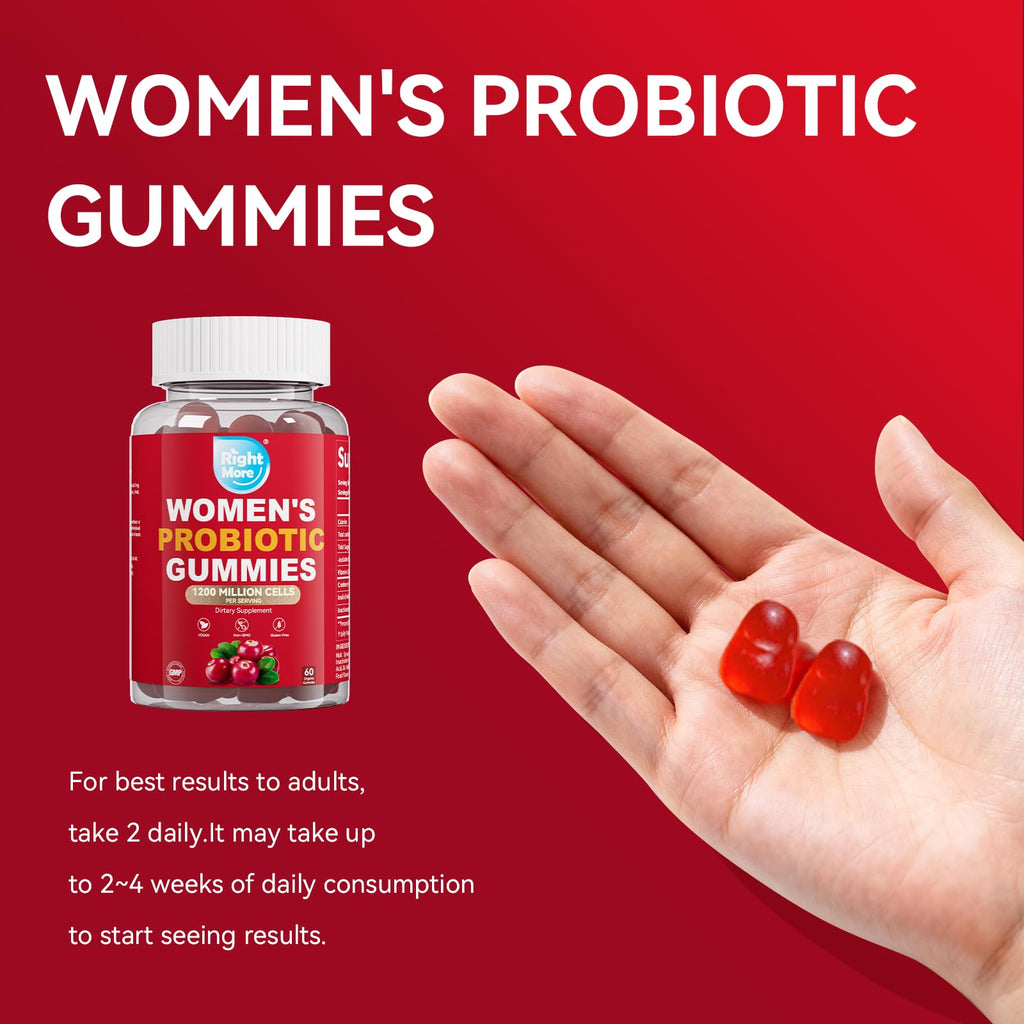 Right More Probiotic for Women Gummies,Feminine Balance Gummies, -1200 Billion Compound, Digestive & Immune Support, Supports Vaginal Health Prebiotics, Natural Cranberry Flavor, Vegan, 60 Gummies - FENGGESTORE20