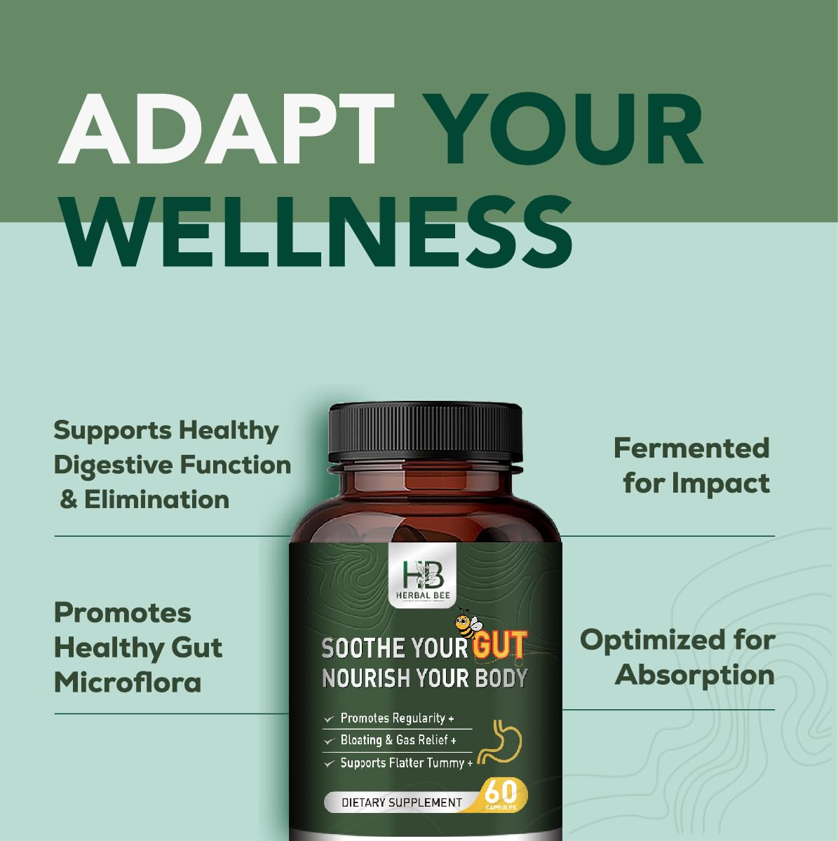 Rigma Herbal BEE Gut Health - Gas and Bloating Relief, Constipation, Leaky Gut Repair - Gut Cleanse & Restore Digestion - FENGGESTORE20